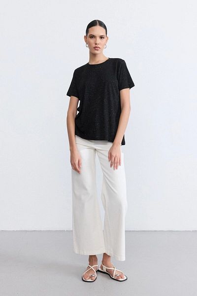 Gusto Ασημί Crew Neck T-Shirt - Μαύρο