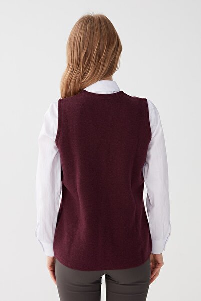 Desen Triko Жіночий трикотажний жилет з кишенею на блискавці, прямий крій, темно-бордовий