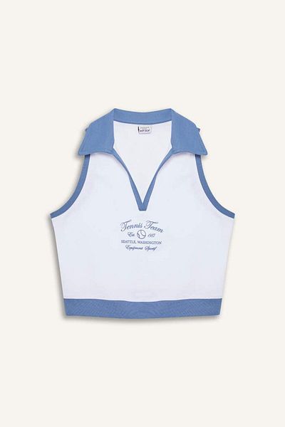 DeFacto New Season Defactofit Crop Polo Neck Printed Athlete Tank Top