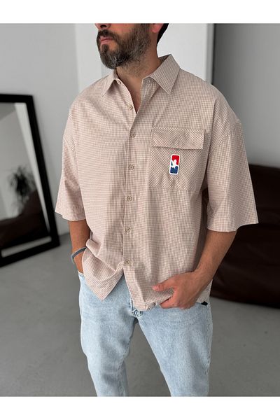 BYBASICMAN Beige Plaid Pocket Detailed Shirt Bs-002