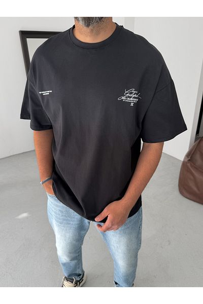 BYBASICMAN Black Godspeed Printed Oversize T-Shirt Jj-106