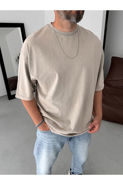 BYBASICMAN Beige Washed Oversize T-Shirt Jj-296