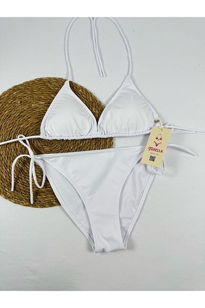FUNELLA Stylish Women's Bikini Set with White Side and Halter Neck