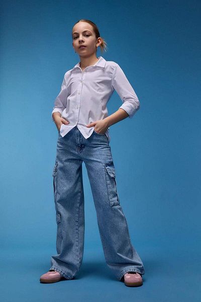 DeFacto New Season Girl's Wide Leg Cargo Wide Leg Cotton Jean Trousers