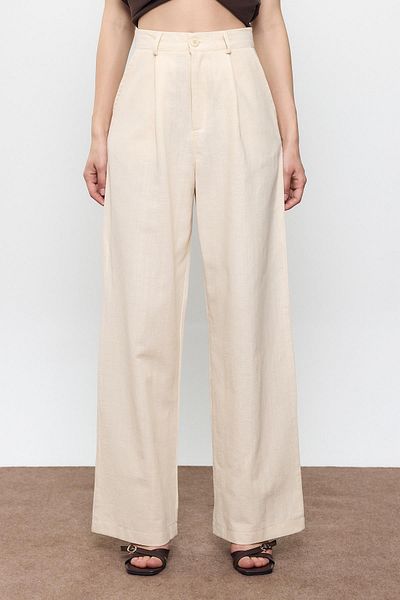 SHERIN Beige 100% Cotton Dad Fit Trousers