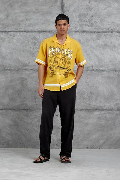 NOMARC Μουστάρδα FearLess Printed Oversize πουκάμισο