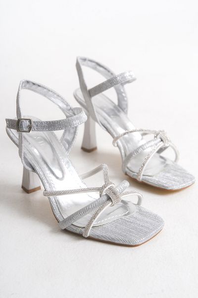Nexs Women's Stripe Knotted Silver Evening Dress Shoes