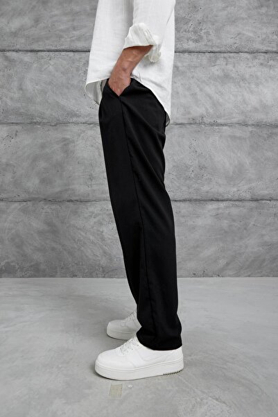 NOMARC Μαύρο υφασμάτινο φαρδύ παντελόνι W11