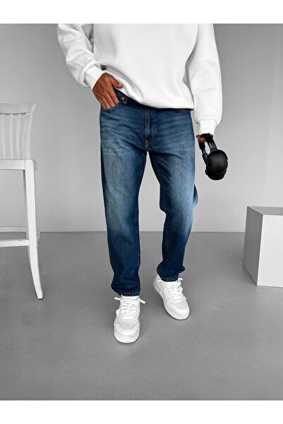 ablukaonline Erkek Boyfriend Fit %100 Pamuk Jean Pantolon Mavi