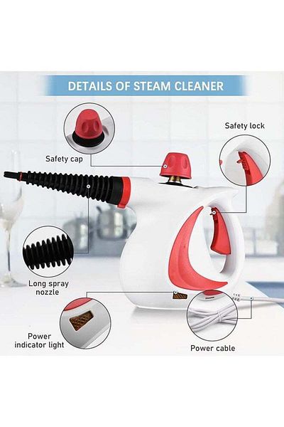 COOYA 9-piece handheld steam cleaner set, 350 ml,1050W, fast heating, deep cleaning, with safety lock, red