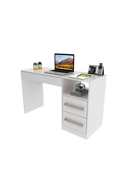 pilati White computer desk with 2 drawers for office and home rooms