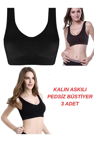 EMBA BUTİK 3-Piece Thick Strap Padless Gathering Bra Corset Sports Bra Bustier Set of Three