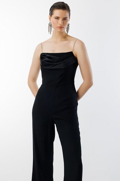 Ekol Jumpsuit with Stone Embroidered Straps and Degaje Detail