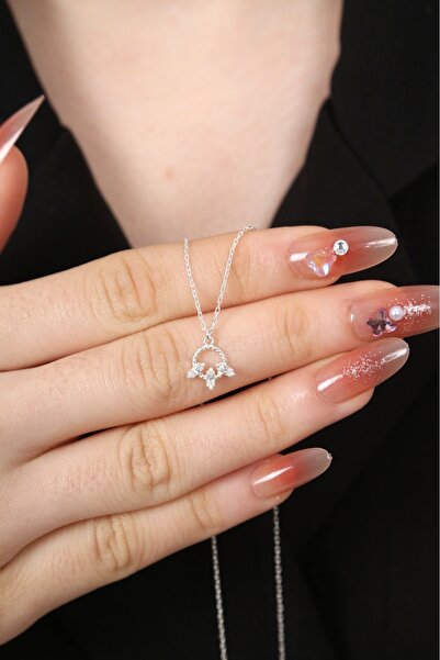 Sanem silver Minimal baget kolye, 925 Ayar Gümüş Kolye, Baget taşlı gümüş kol...