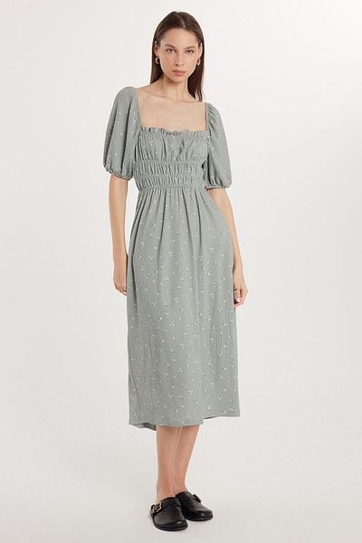 Tudors Rochie de damă, slim fit, cu mânecă scurtă, cu talie încâlcită, cu gât pătrat