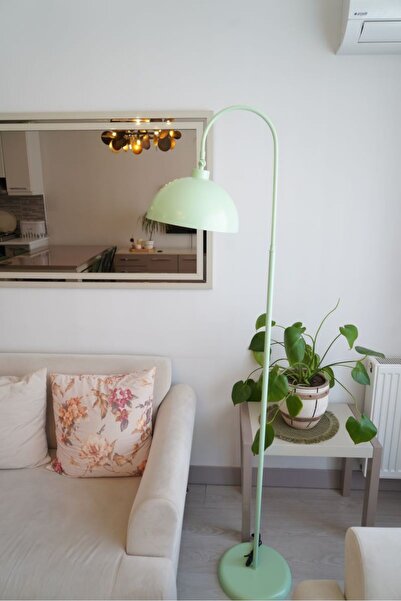 retro home design Mint Yeşil Renkli İçi Beyaz Oynar Başlıklı Dekoratif Şık Mantar Lambader Salon Yatak Odası