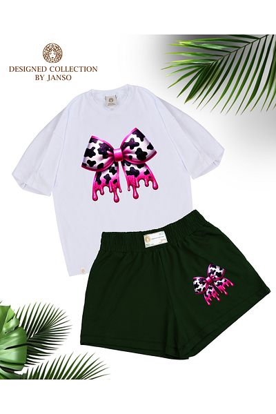 JANSO GROUP -Women Short Sleeve Flower Printed Tshirt-Shorts 2Pcs Set Large Size Oversize Cotton