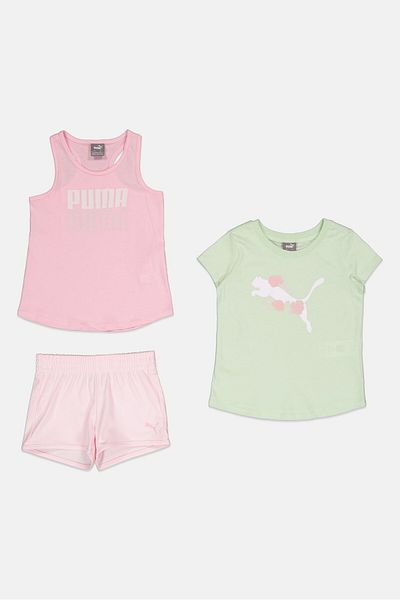 Puma Kids Girl 3 Pieces Brand Logo Top And Bottom Set, Multicolor