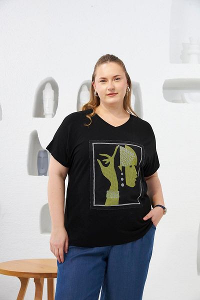 RMG Mesh Detailed Large Size T-Shirt Black