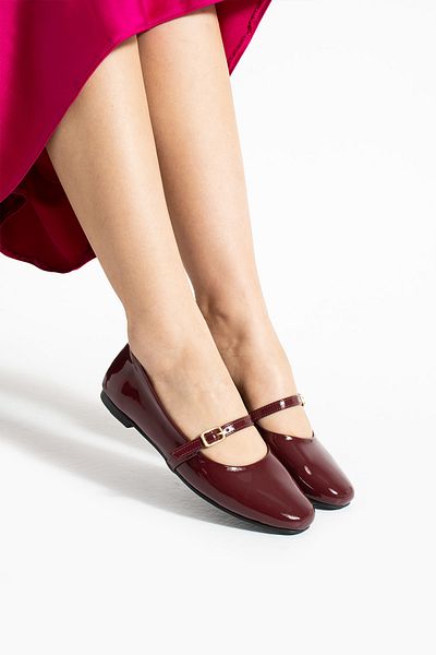Getcho Snoek Women's Patent Leather Claret Red Ballerina Shoes