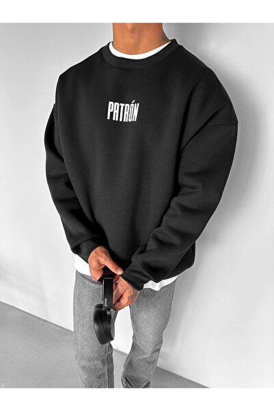 ablukaonline Ανδρικό φούτερ oversized με τύπωμα Premium Μαύρο