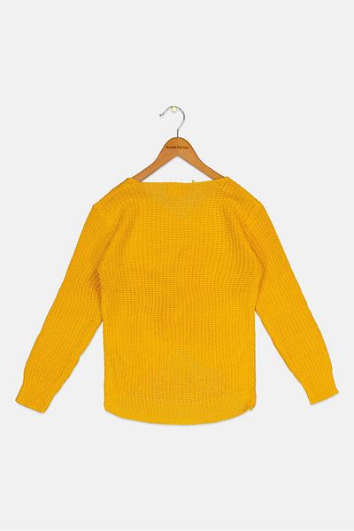 Poof Girl Kids Girl V Neck Knitted Sweater, Yellow