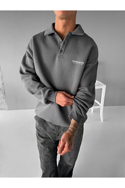 ablukaonline Γκρι ανδρικό φούτερ με στάμπα με λαιμόκοψη - Άνετη εφαρμογή