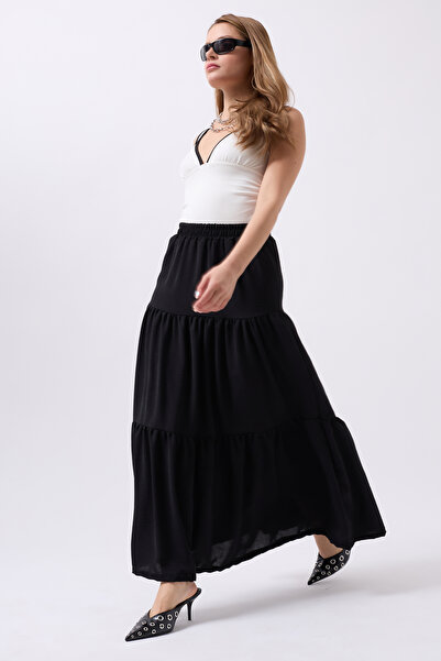 Clu Talia Siyah Katlı Maxi Etek