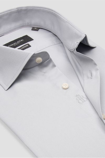 Abbate Donatello Satin Cotton Slim Fit Collar Gray Classic Collar Men's Shirt