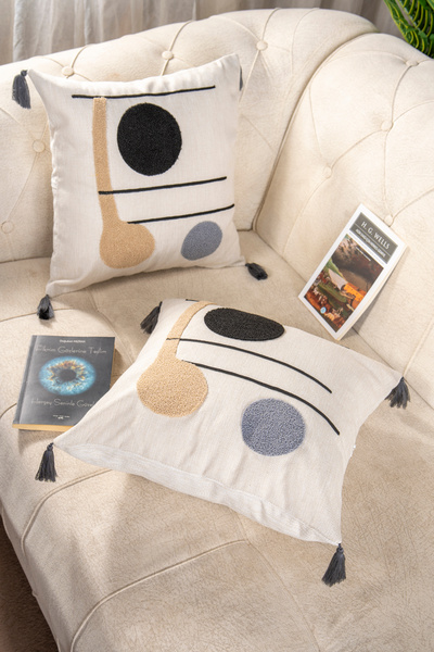 Bade Design 2li Punch Nakışlı Kırlent Kılıfı Yastık Klıfı Çok Tercih Edilen