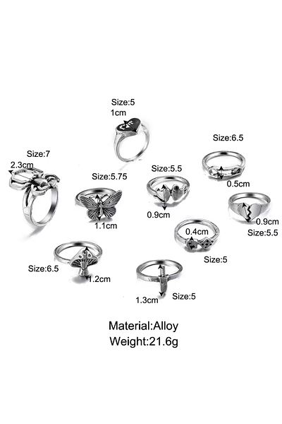 Girift Vintage Multiple 9 Pieces Gothic Ring Set