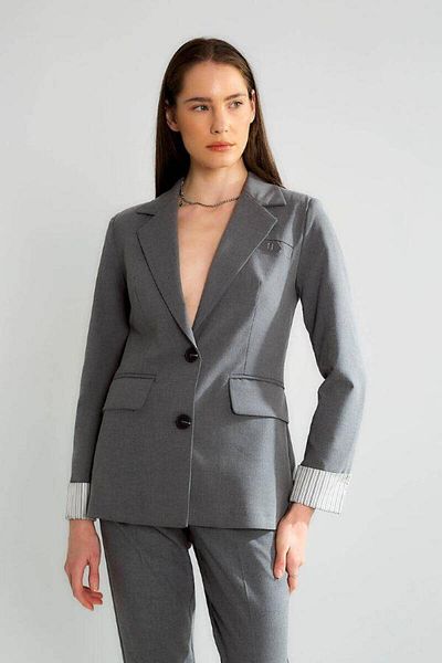 Robin 80184 Striped Jacket Trousers Suit Gray