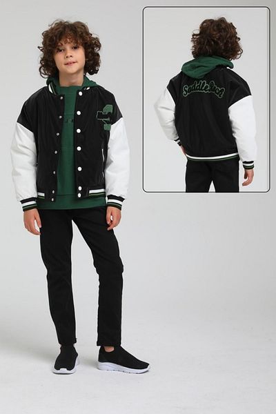 HAUSEkids 2-14 Years Face Brc Boy's Bomber Coat Jacket -Black/Green-