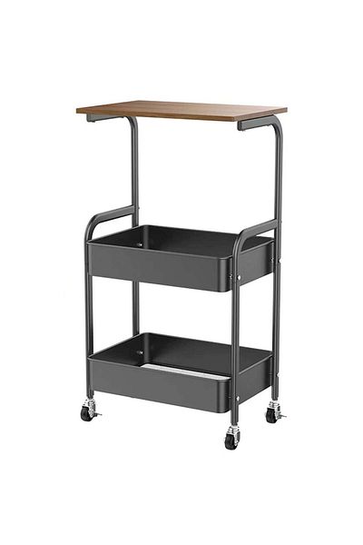 Quasar & Co. Kitchen Shelf, ®, With Wheels, 43.9x30.4x73.9 Cm, Metal/Wood, Black-Natural