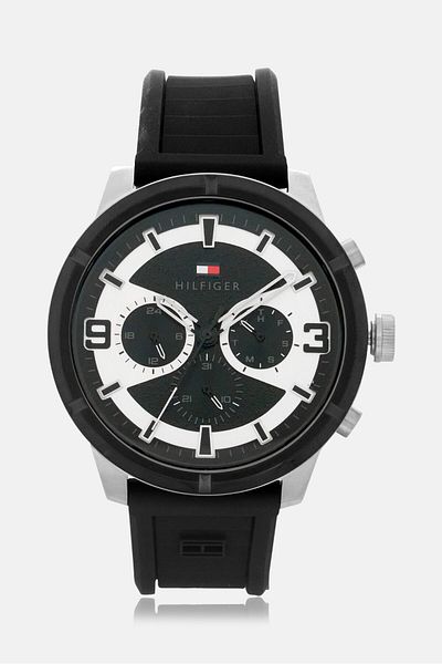 Tommy Hilfiger Men 1792074 Rubber Strap Watch, 50mm, Black