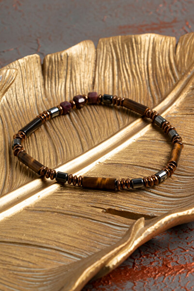 ÇAKRA DOĞAL TAŞ Sertifikalı Kaplan Gözü ve Hematit Doğal Taş Bileklik