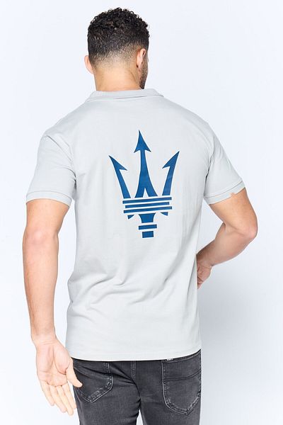 Maserati Men Regular Fit Brand Logo Short Sleeves Polo Shirt, Light Grey