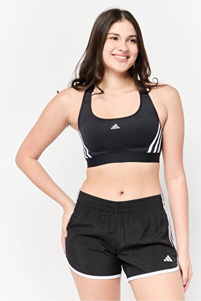 adidas Women Brand Logo Padded Medium Support Sports Bra, Black