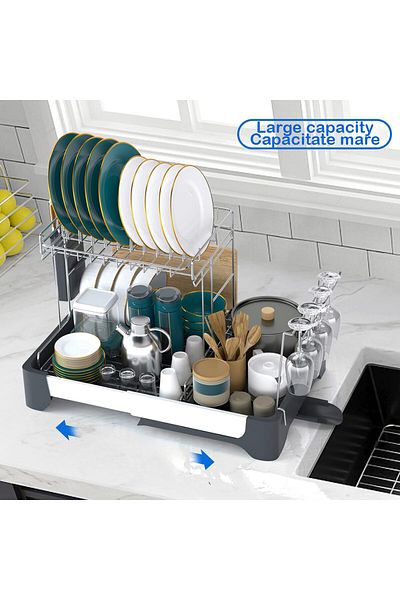 Quasar & Co. Dish Drainer, extendable, Tiered, for Knives/cutlery/glasses, 32.5-50x35cm, gray