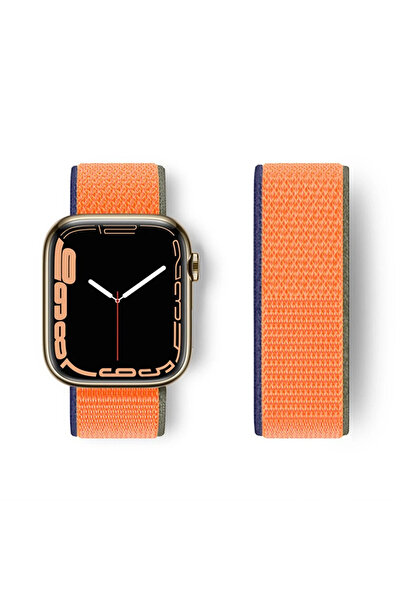 NewFace ساعة أبل 38 ملم حبل فيلكرو شبكي - أزرق داكن-برتقالي 1493956709