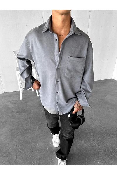 ablukaonline Anthracite Ανδρικό Oversize Suede πουκάμισο μπουφάν