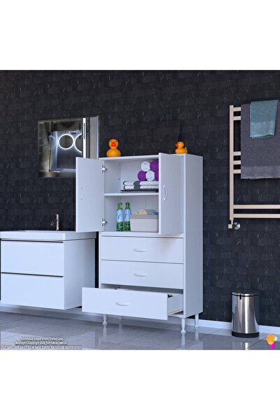 Modilayn İLKİM 70 x 138 x 32,5 cm' lik Kapak İçi Çift Raflı ve 3 Çekmeceli Düzen Harikası Dolap