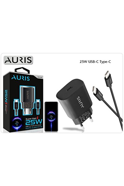 Auris 25 Watt Type-C to Type-C Pd Şarj Aleti Seti Başlık USB C Başlık + 1 Mt. Type C Kablolu