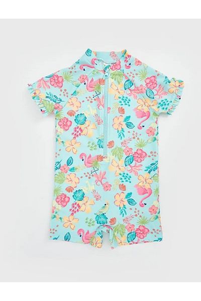 LC Waikiki LCW baby Judge Collar Short Sleeve Printed Baby Girl Swimsuit
