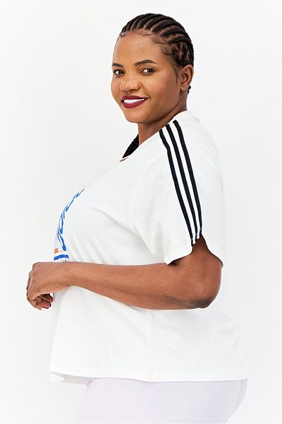 adidas Women Plus Size Short Sleeve Outdoor T Shirt, White