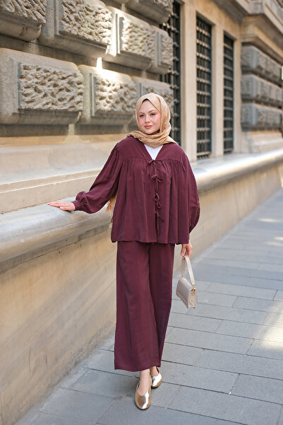 LOCCO Women's Front Tie Cupra Suit Claret Red