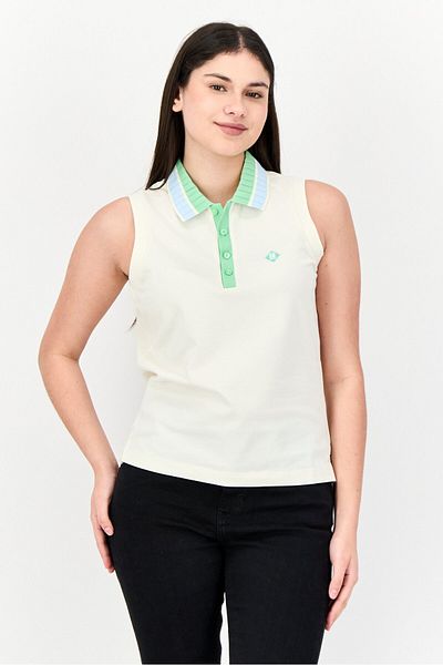 Esprit بلوزة نسائية مطرزة بدون أكمام وياقة واسعة، كريمي
