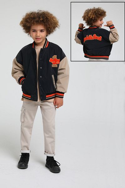 HAUSEkids 2-14 Years Face Brc Boy's Bomber Coat Jacket -Black/Orange-