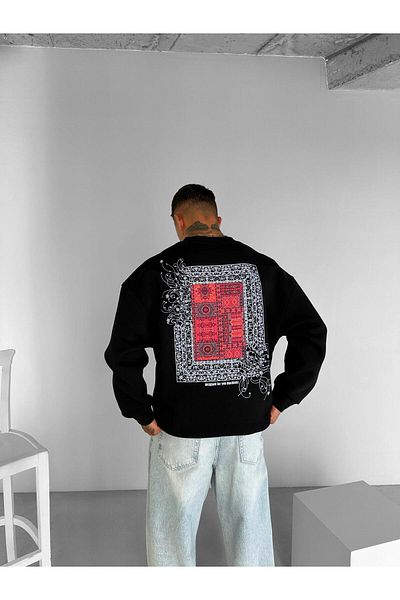 ablukaonline Μαύρο ανδρικό φούτερ με oversize σχέδιο