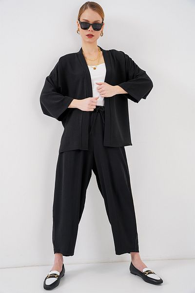 Bigdart Women's Kimono Double Set 6693 - Black